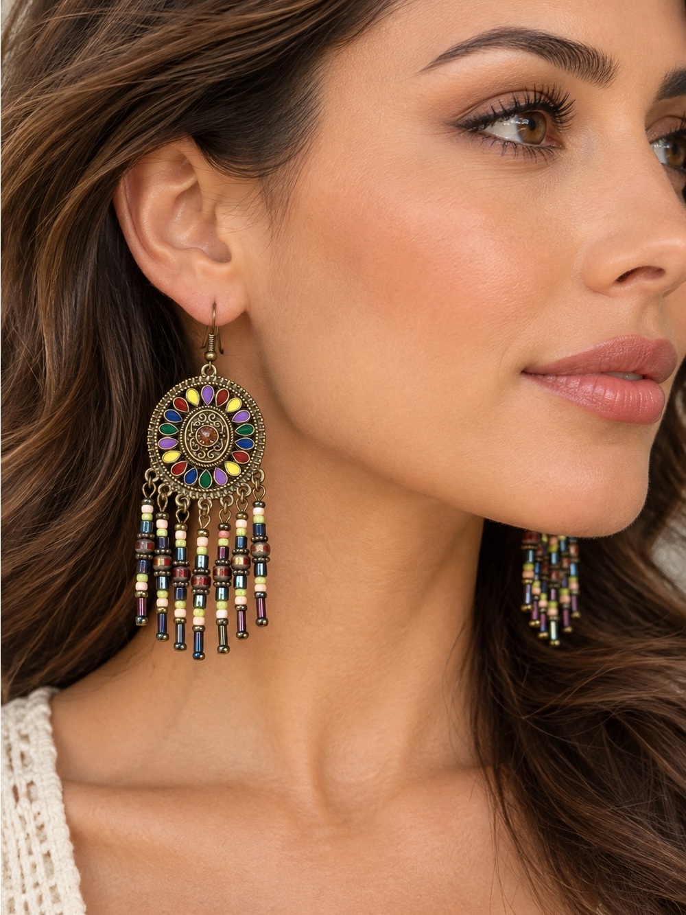 Bohemian Multicolor Beaded Fringe Earrings - Women Jewelry